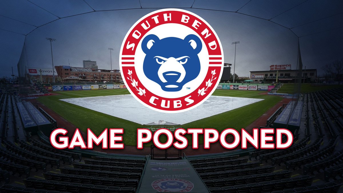 Due to the inclement weather, today's game has been postponed. Game will be made up as part of a 7-inning double header on Friday, April 12. Gates open at 5:00 PM and first pitch of game 1 will begin at 6:05 PM. Ticket info & details ➡️ milb.com/south-bend/new…