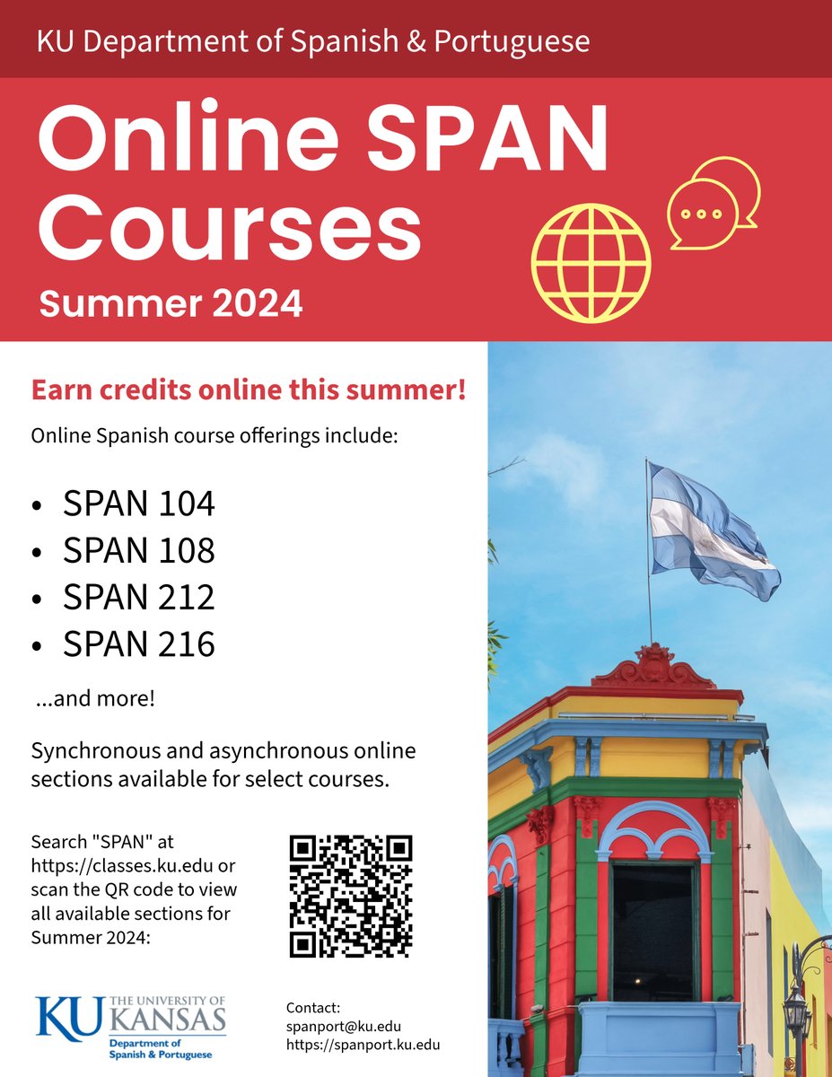 Looking to get ahead in your Spanish courses or complete your program's foreign language requirements? Enroll in one of our summer courses and earn credits online! spanport.ku.edu/online-span-co…