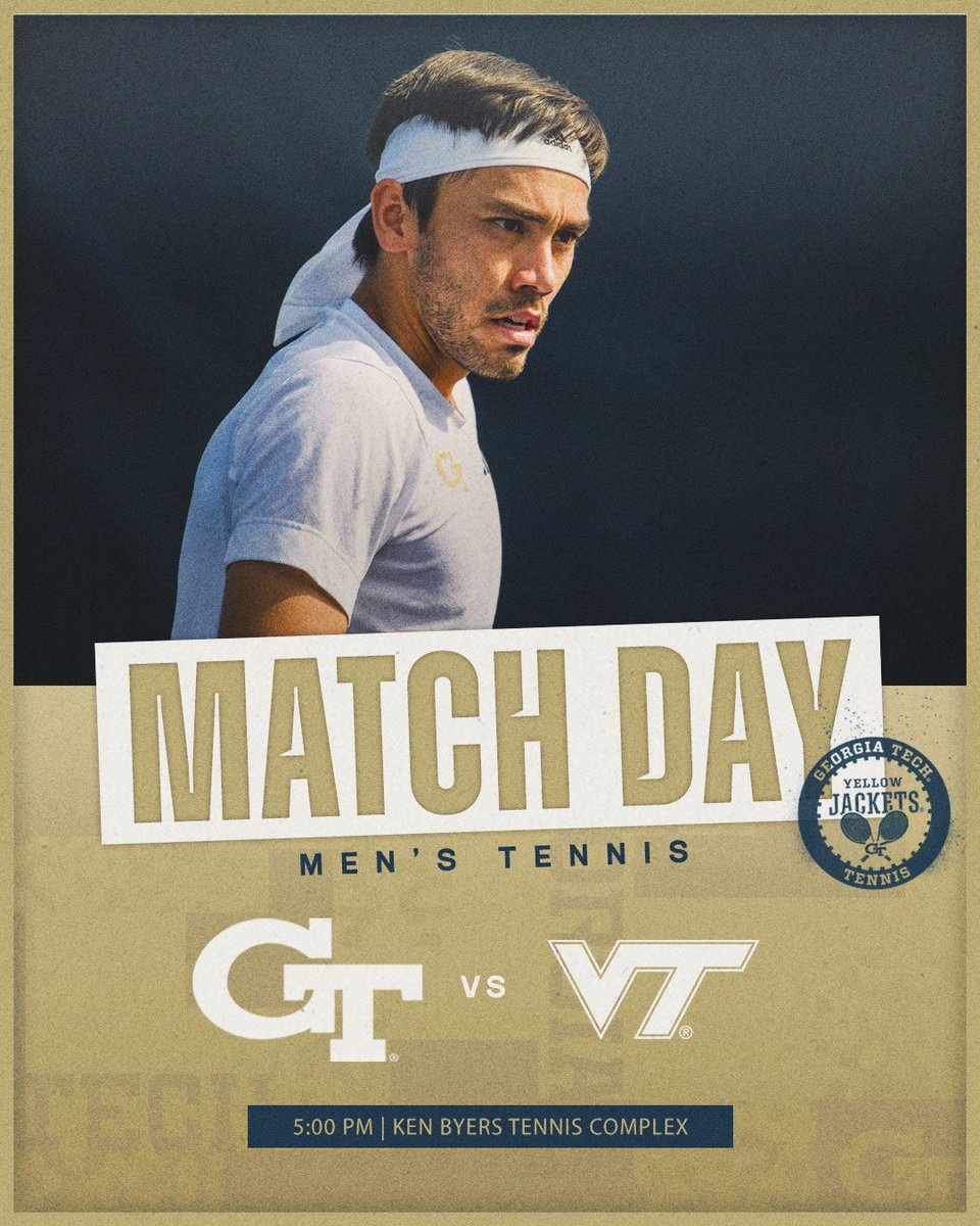 MATCH DAY❕ 🆚: Virginia Tech 📍: Ken Byers Tennis Complex ⏰: 5:00 p.m. 📺: ramblinwreck.com/mens-tennis-ma… 📊: stats.statbroadcast.com/mobile/?id=525… #StingEm 🐝