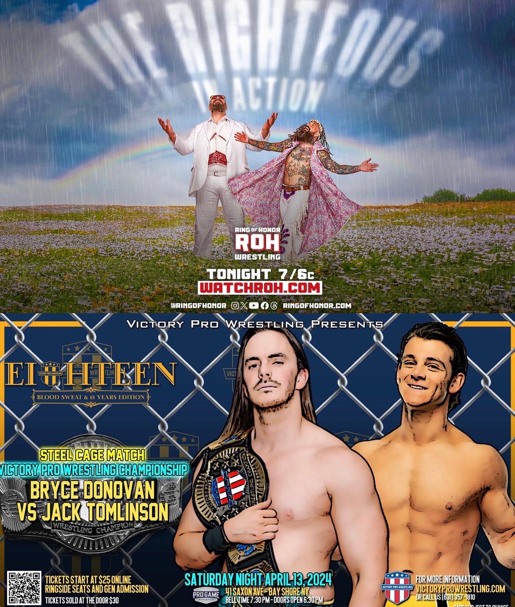 Above It

TONIGHT: @ringofhonor on Honor Club #WatchROH

SATURDAY: Steel Cage at @VPW_Wrestling #VPWSellsOut

#BeShook