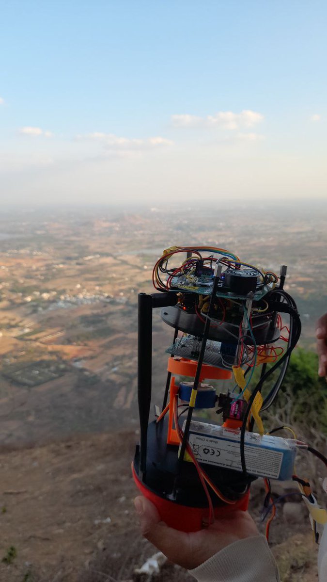 Today we went to NANDI HILLS to do telemetry testing  of NMITSAT, and we were successful in that .  Telemetry subsytem designed by Mohit and ground station designed by @_0xaryan . 
NMITSAT (aka HEMUSAT :) ).
@isro @INSPACeIND @NMITBangalore
