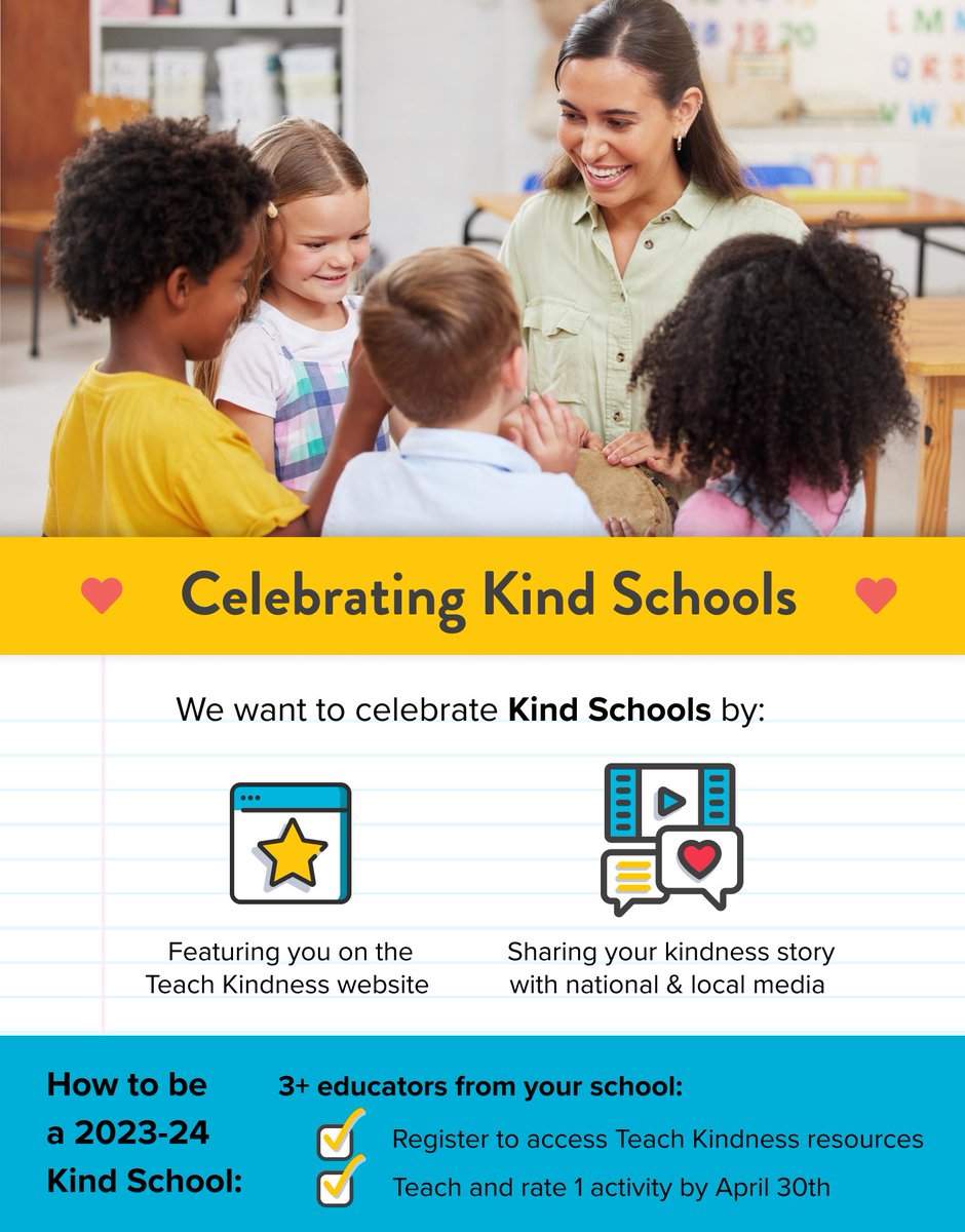 Do you believe children can learn to be kind? We want to celebrate you! Grab two like-minded teachers and join our April Kind Schools Challenge! Join us at weteachkindness.org !