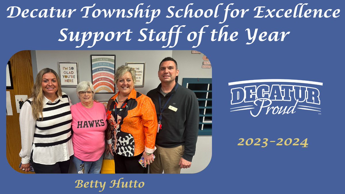 Congratulations to DTSE Support Staff of the Year Betty Hutto.  Thank you for all that you do! We are #decaturproud of you!
@DTSExcellence 
@Steph_Hofer
@MSDDecatur