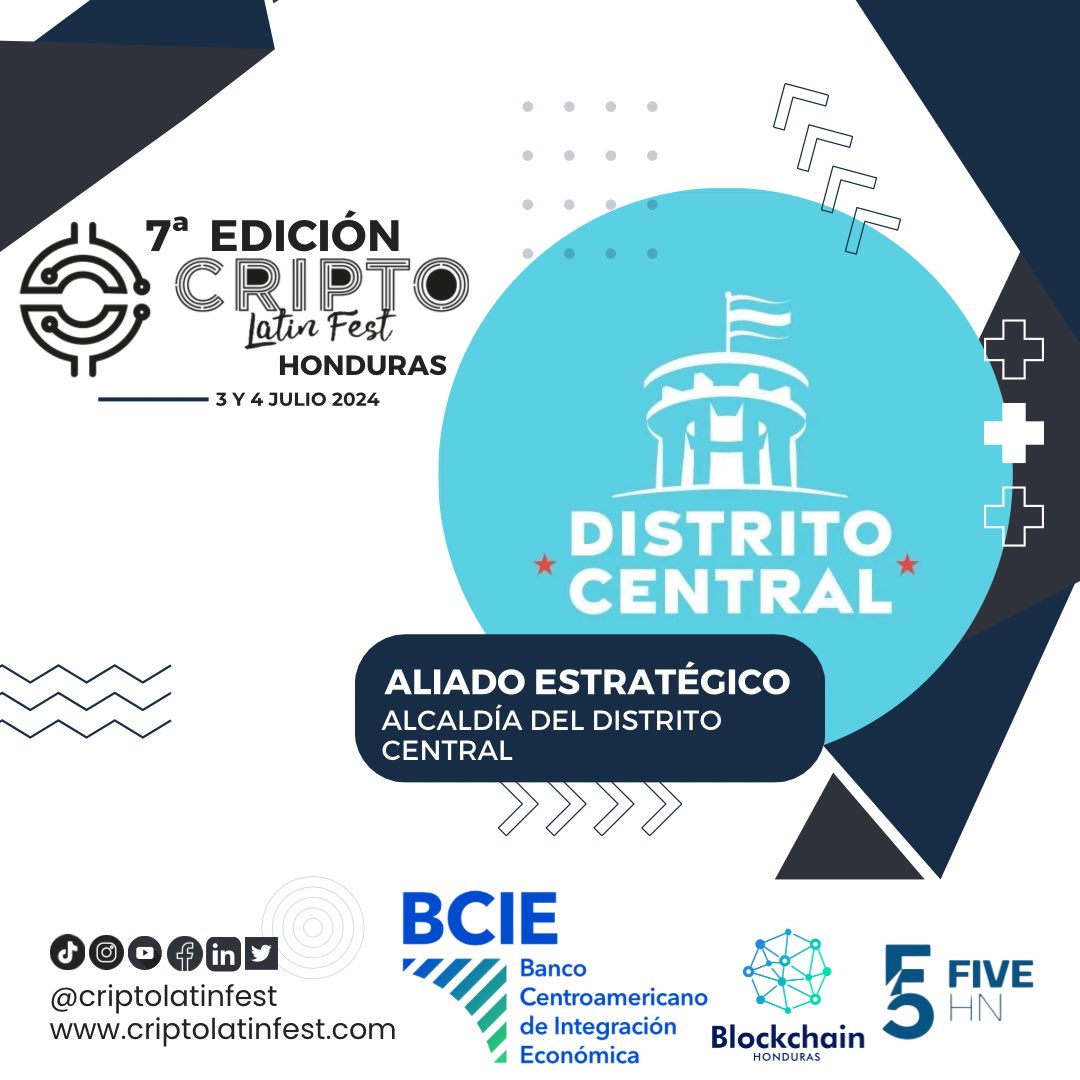 ¡Nos complace anunciar a @AlcaldiaDCHN quien se une como Aliado Estratégico a la séptima edición de Cripto Latin Fest! 🤓 ¡Nos vemos este 3 y 4 de julio en Tegucigalpa, Honduras! 🇭🇳 En esta edición contaremos con el apoyo del BCIE, Blockchain Honduras y FIVE HN. Juntos, estamos…