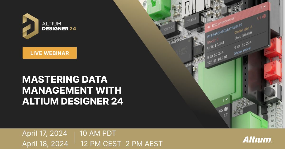 Join our webinar to learn how to optimize your workflow and make informed decisions with Manufacturer Part Search, Supply Chain Intelligence, and more within Altium Designer 24’s unified data model. Don’t miss out, save your seat: bit.ly/3VOkAHj #webinar #supplychain