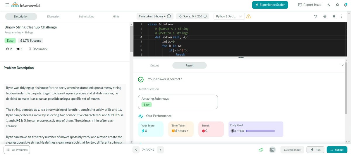 fleetXtoman's tweet photo. Hey there, I've completed #Day101 of the #365DaysofCode Challenge with
@scaler_official
Join Discord: https://t.co/s0UVEzRVO4

Solved Question: "Binary String cleanup challenge"
#scalerdiscord #codewithscaler #365daysofcodescaler #365DaysofCode https://t.co/GX9L4kSJyY