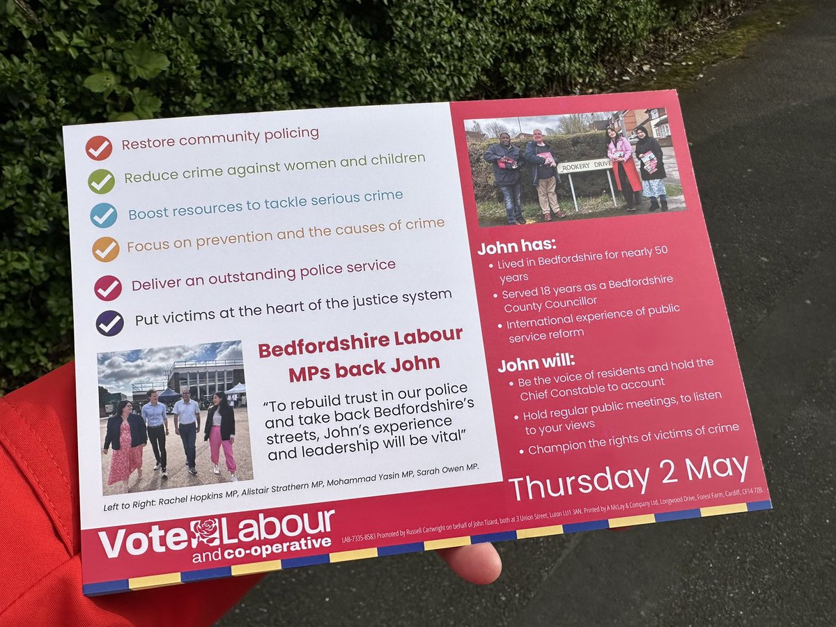 A very positive response in #Farley to our Labour team tonight. Lots of support for @JohnTizard’s pledge to restore community policing. Vote Labour in the Police & Crime Commissioner election on 2 May🌹 #VoteLabour #Beds #PCC