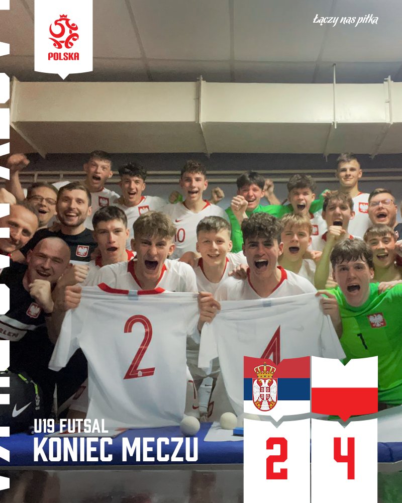 Reprezentacja Polski U19 w futsalu pokonała w meczu towarzyskim Serbię 4:2! Gratulacje! 👏 ____ FT #SERPOL 2:4 🇷🇸🇵🇱 U19