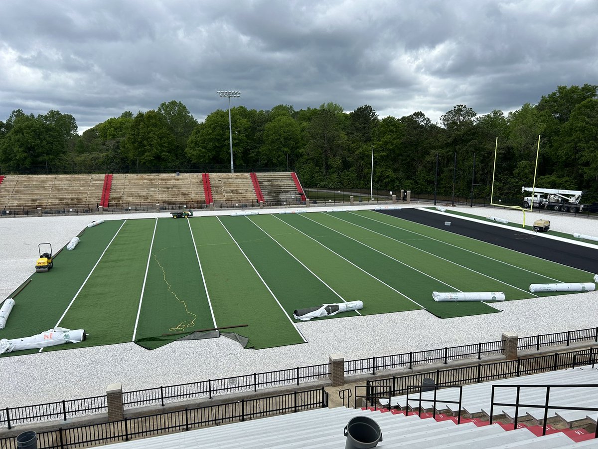 📷 new turf going in at Bulldog Stadium for @footballopelika! Spring game is May 16th.
