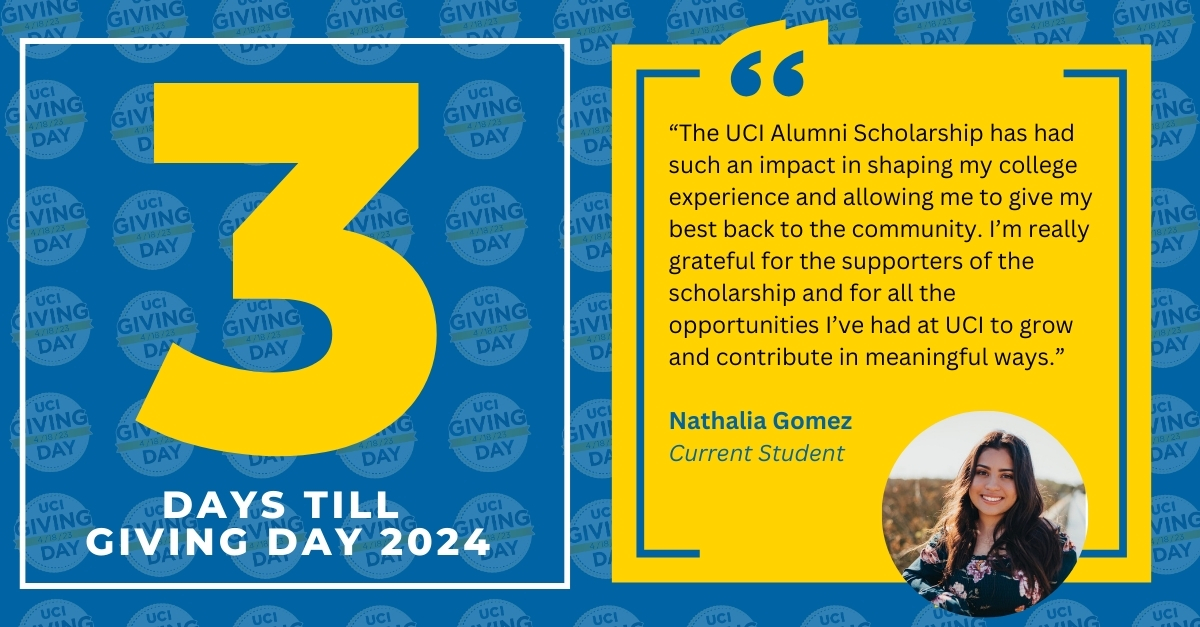 #GivingDay2024: Discover Nathalia Gomez's inspiring journey: a testament to the power of education & support. As a 1st-gen college student & UCI Alumni Scholarship recipient, she's breaking barriers to make a difference in public health. Support today: givingday.uci.edu/giving-day/803…