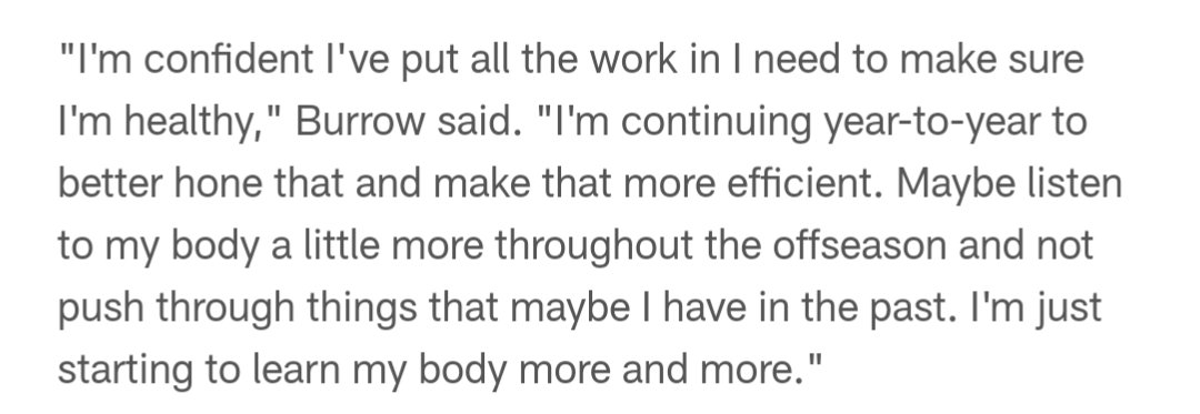 On the one hand I'm glad to read that Burrow is applying lessons learned, as he often does, to keeping himself healthy. On the other hand, I know the Kelce podcast is a big deal but I'm hurt, Joe