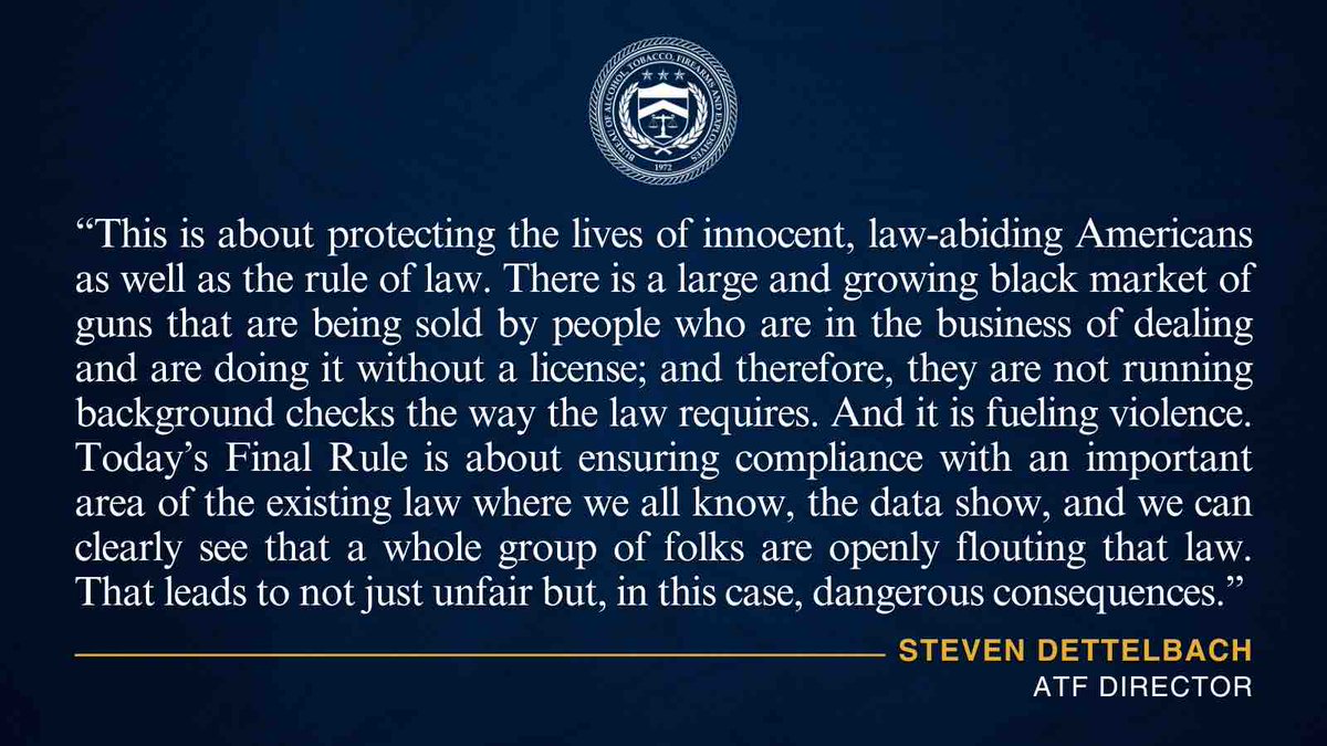 DOJ submitted a new rule to the Federal Register to update the definition of what it means to be “Engaged in the Business” as a firearms dealer. The rule seeks to provide clarity on who must obtain an license to sell firearms. More at ow.ly/4bOX50RegOB #StopGunTrafficking