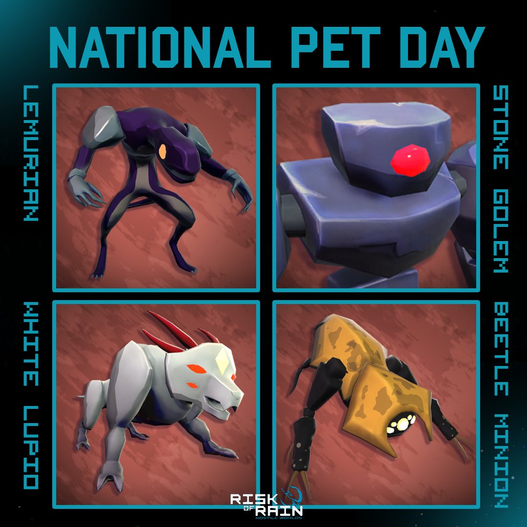 Happy #NationalPetDay! Which of these Risk of Rain: Hostile Worlds monsters would you want to keep as a pet?