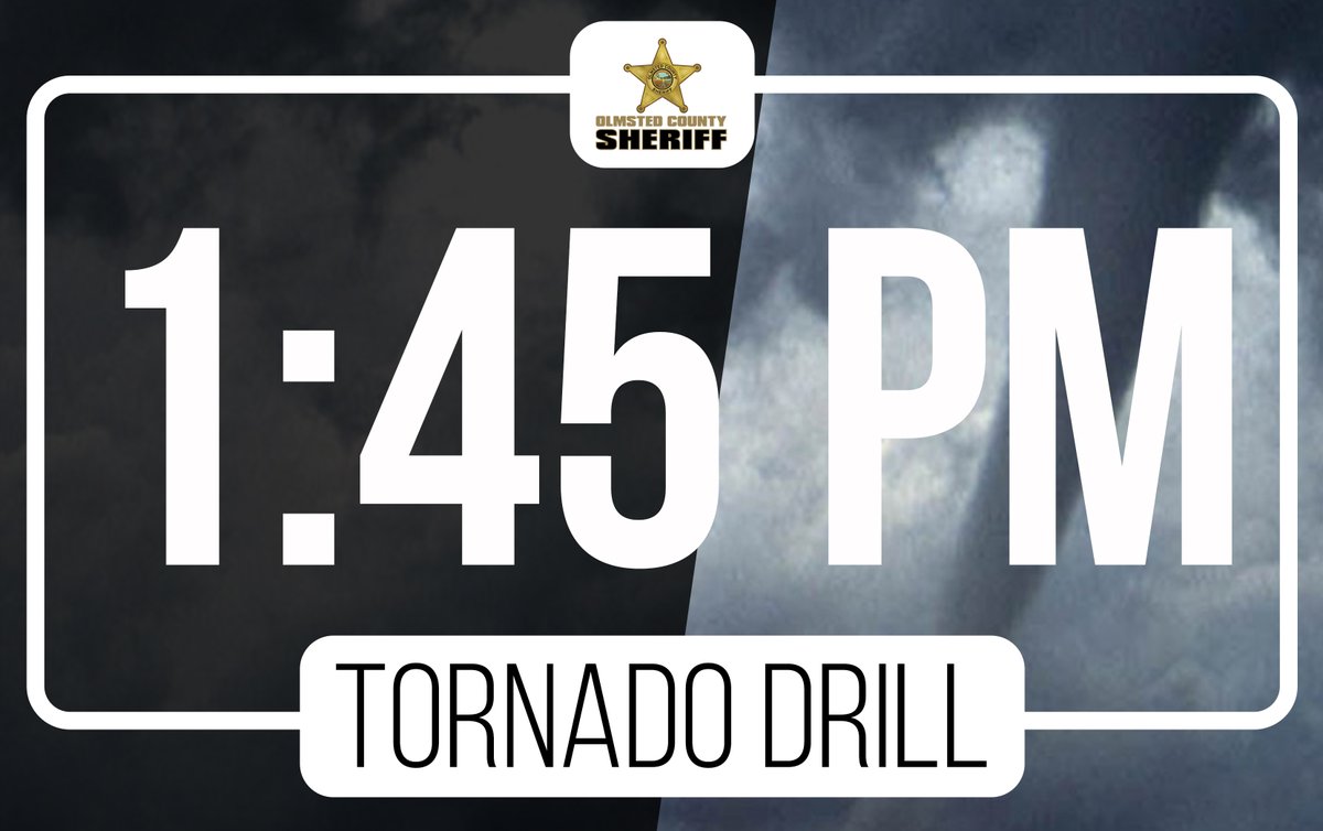 #TornadoDrill: This is a reminder that at 1:45 pm we will be participating in the statewide Tornado Drill by running a full activation outdoor warning siren test. 

More on Tornado Drill Day: bit.ly/3roI6uz

#mnSWAW
#RochMN
#OlmstedCounty