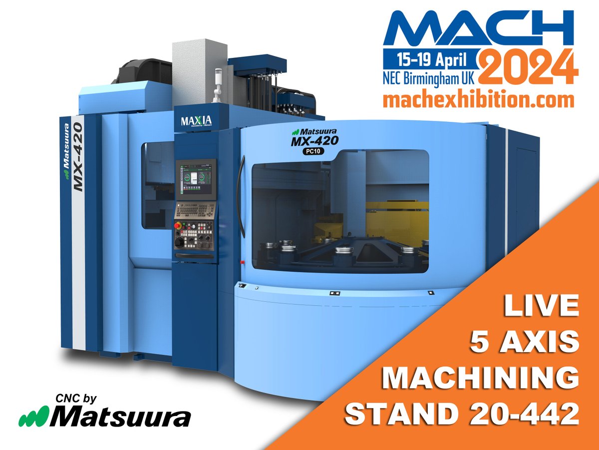 Matsuura are delighted to announce that we will exhibit a fully automated MX-420 PC10 at MACH 2024 on stand 20-442! Save the date; April 15th to the 19th at the NEC Birmingham, England. Call us on 01530 511400 to view our UK Stock MX machines. #MACH