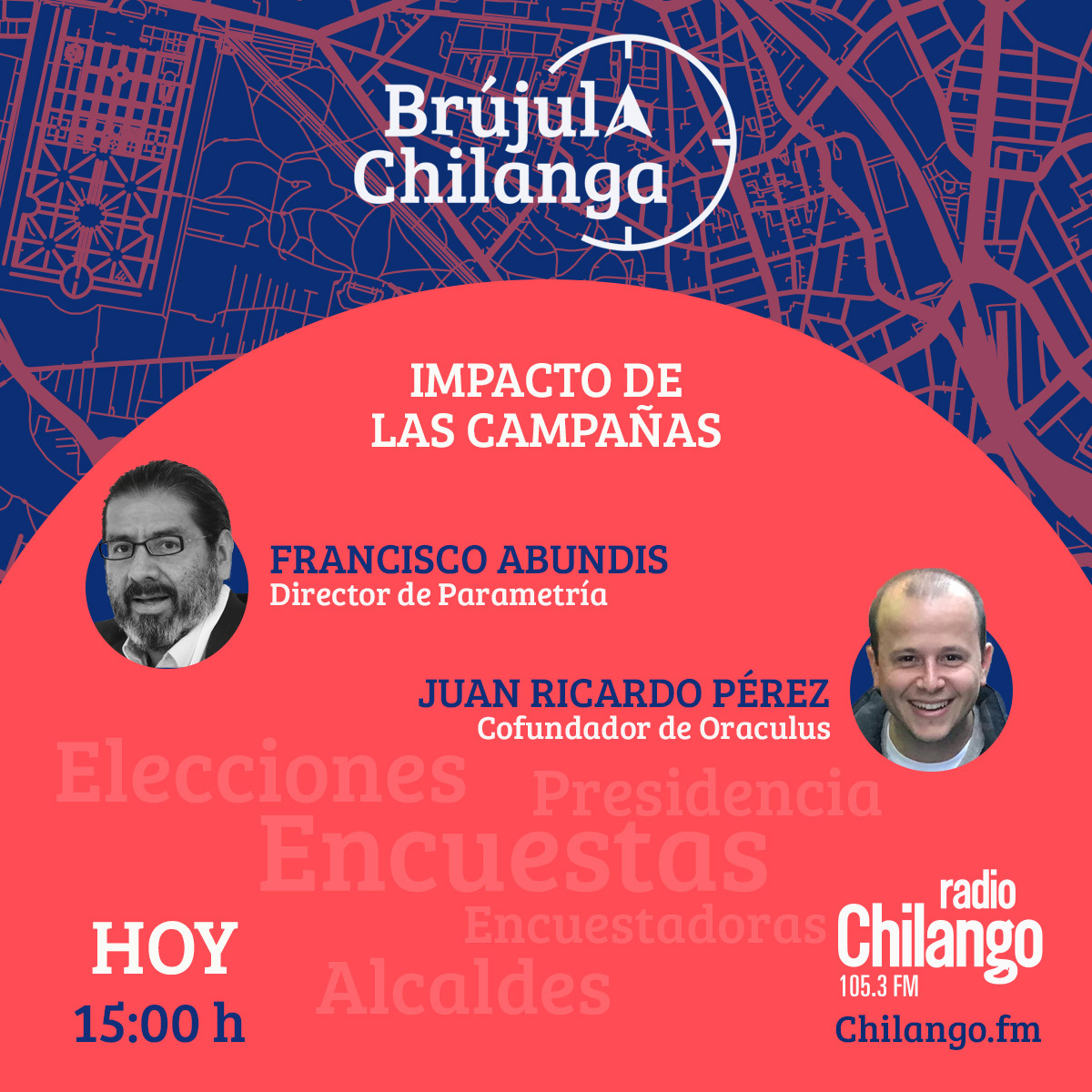 En la #BrújulaChilanga 🧭🌶️ de hoy analizaremos el impacto de las #campañas con @Paco_Abundis de @Parametria y @juanrpereze de @oraculus_mx. 🧐 Sintonízanos a las 15 horas en el 105.3 FM o chilango.fm y escucha a @luigicantu en la brújula de hoy. 🙌🏽
