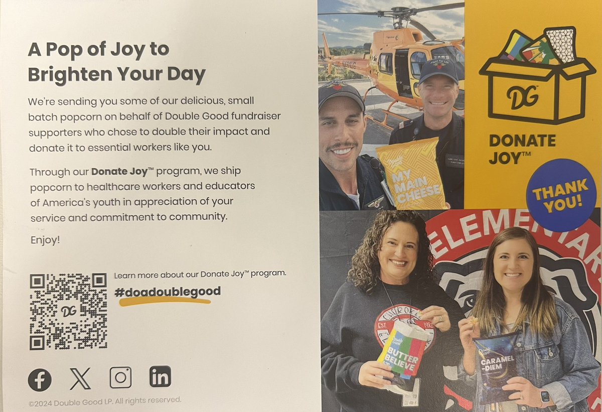 Tara McGee (@tara_r_mcgee) on Twitter photo A HUGE thank you to a very special leader and a BIG shout out to <a href="/DoADoubleGood/">Double Good</a> for supporting, appreciating, and acknowledging educators!!! You are making an impact on so many lives!! And this popcorn is AMAZING!!đ€© A HUGE thank you to a very special leader and a BIG shout out to <a href="/DoADoubleGood/">Double Good</a> for supporting, appreciating, and acknowledging educators!!! You are making an impact on so many lives!! And this popcorn is AMAZING!!đ€©