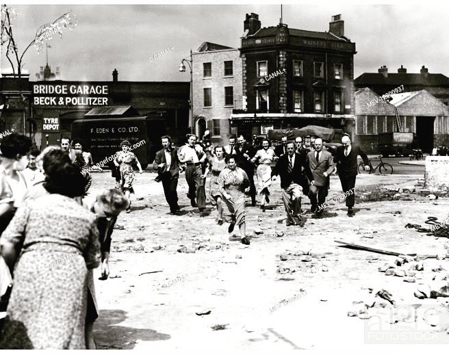 Filmset of ‘Passport to Pimlico’, Lambeth Road bomb site, 1948.