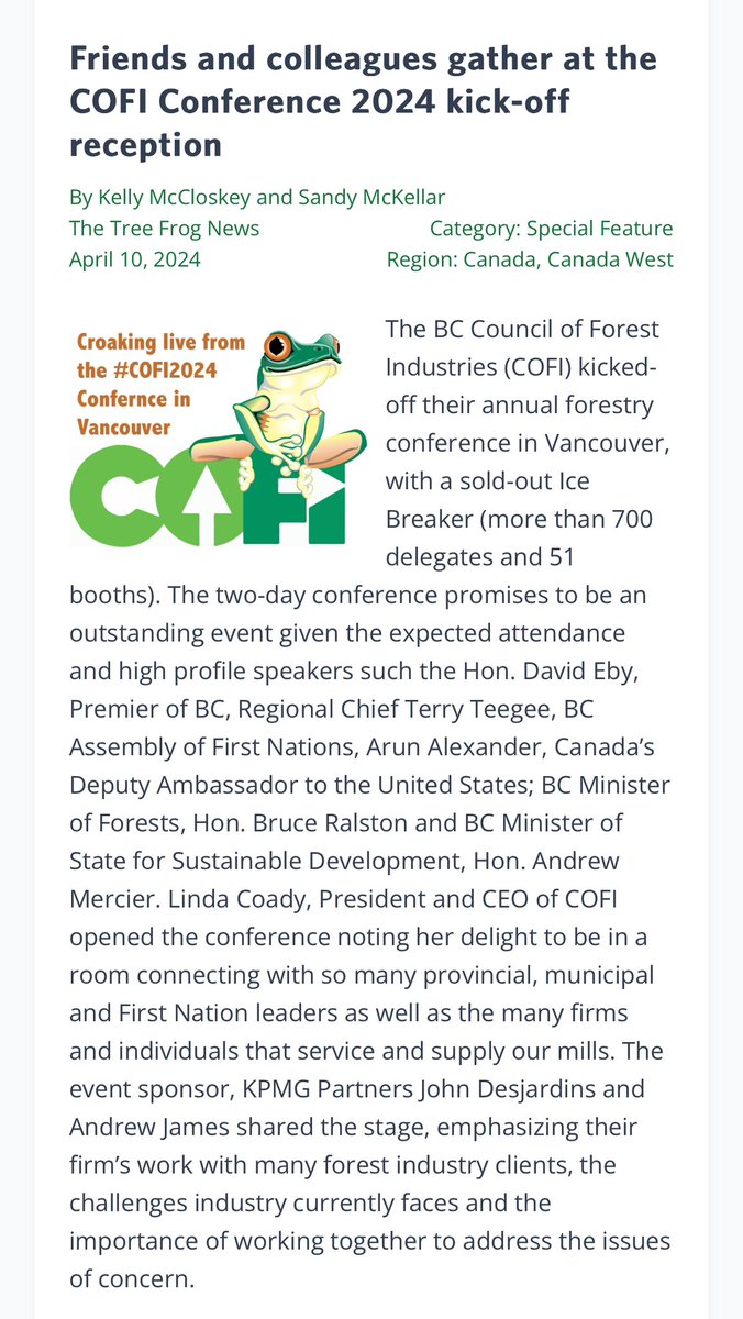TreeFrogNews's tweet image. Tree Frog News is your source for all the highlights of the #cofi2024 convention. treefrogcreative.ca/the-bc-council…