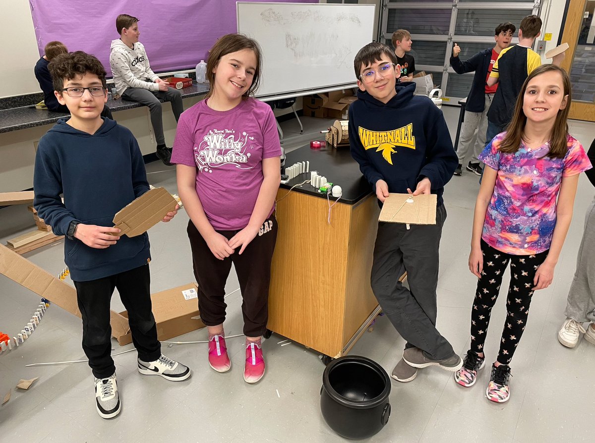 Mr.  Seavert's 6th Grade Advanced Math Flight Class created Rube Goldberg Machines. These projects are not only  fun to build but also provided an excellent opportunity to apply their knowledge of physics, engineering, and problem-solving skills. 
#WhitnallPride #whitnALLIN
