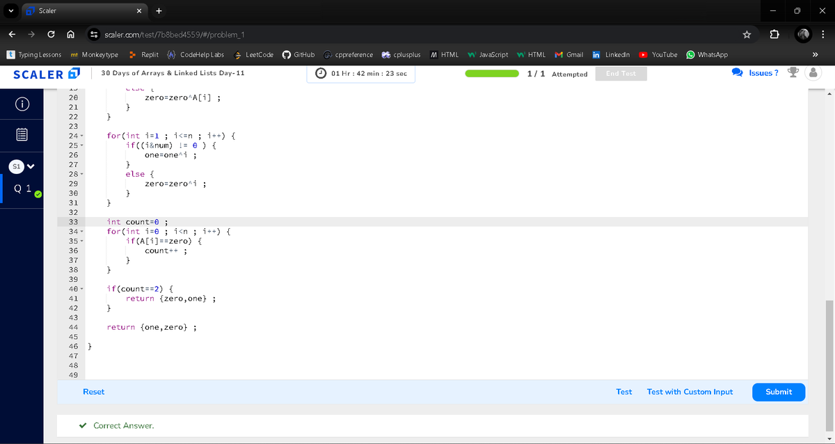 RayPremanshu's tweet photo. Completed ✅ Day 11 of Scaler's 30 Days of Arrays/lists challenge. Sharpening my skills one day at a time.
Excited to continue!!!

#ScalerDiscord #ScalerTopics
@scaler_official #DSA #CodingChallenge #ArrayMagic #TechJourney https://t.co/CLKSIqwwV6
