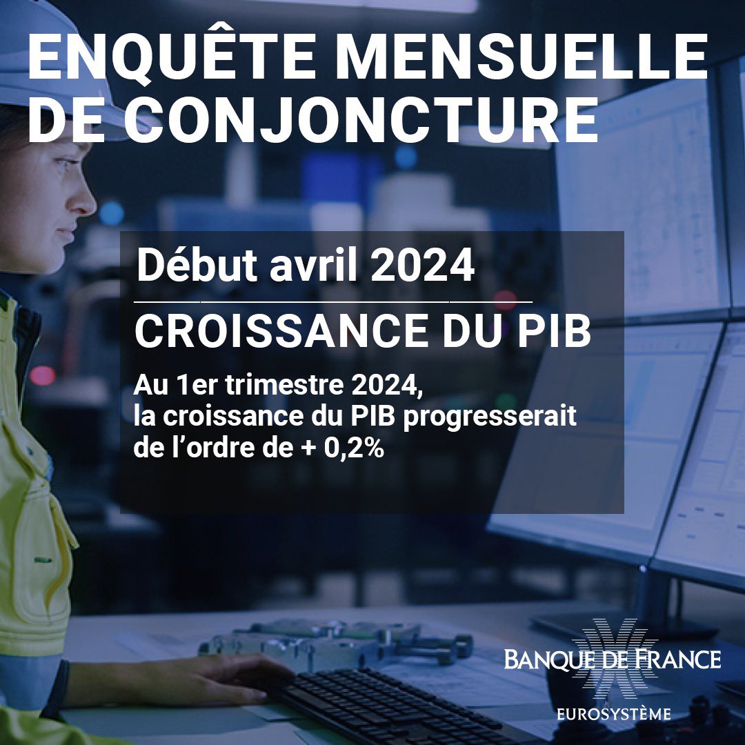 📢 L'enquête mensuelle de conjoncture de la #BanqueDeFrance est parue ➡️ banque-france.fr/fr/publication… 4️⃣ infos à retenir : 🏭 En mars, l’activité progresse dans les services marchands, et évolue peu dans l’#industrie – malgré une certaine hétérogénéité – et dans le bâtiment 📊 En…