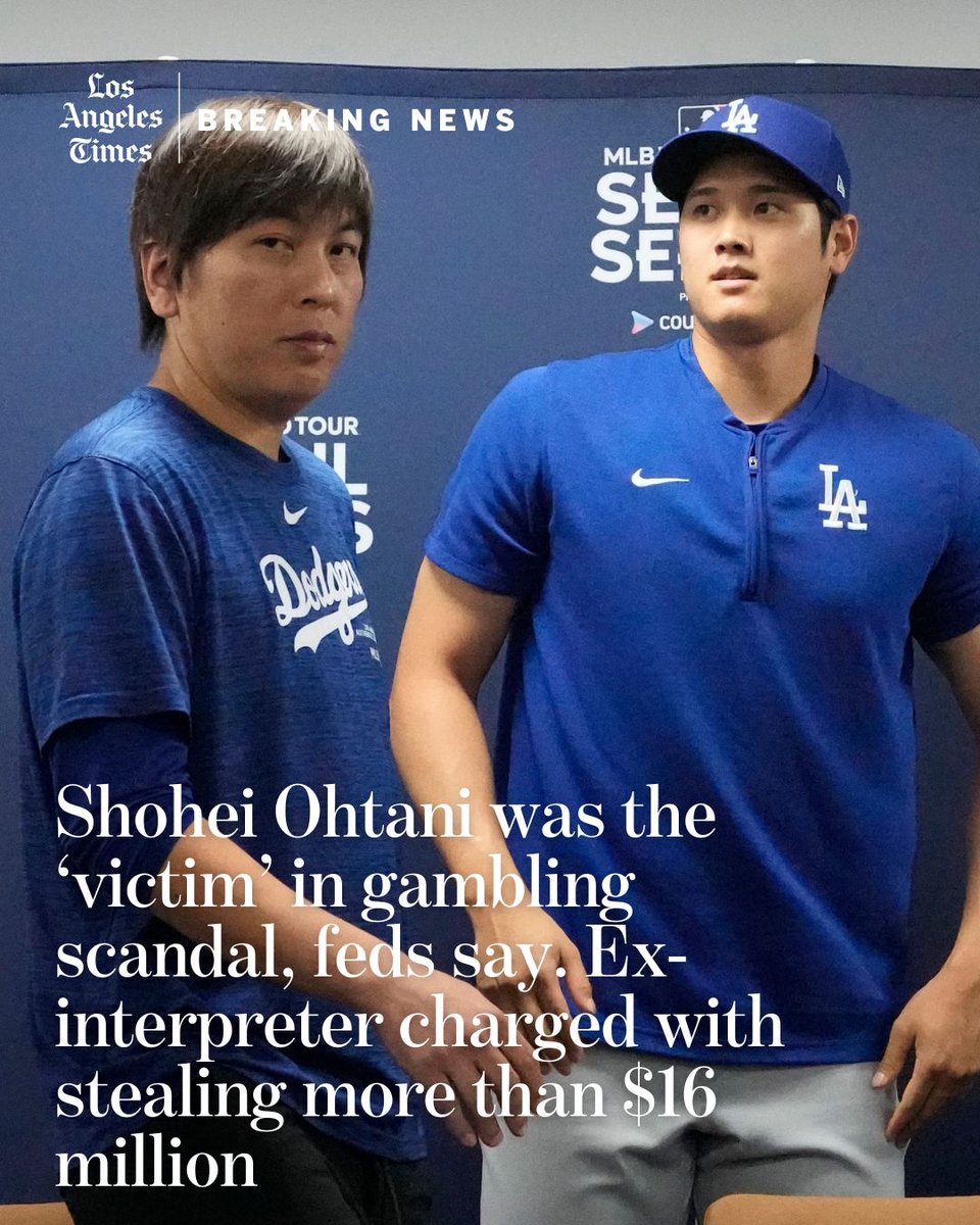 Federal prosecutors have charged Ippei Mizuhara, the since-fired interpreter for Shohei Ohtani, with stealing more than $16 million from the Dodgers superstar to pay debts with an allegedly illegal bookmaker. Read more: latimes.com/california/sto…