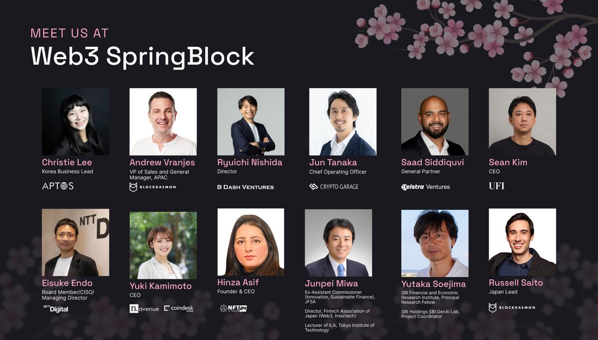 Web3 SpringBlock is happening next week! Learn about the next digital wave in Japan and the Asia Pacific with our esteemed speakers @christie__0 @andrewvranjes @nishida @jun_tanak @Sean_grow3io @yukikami6 @thehinza and more! 📆18 April, 6-10pm 😈Private Sunset & Tokyo Tower View