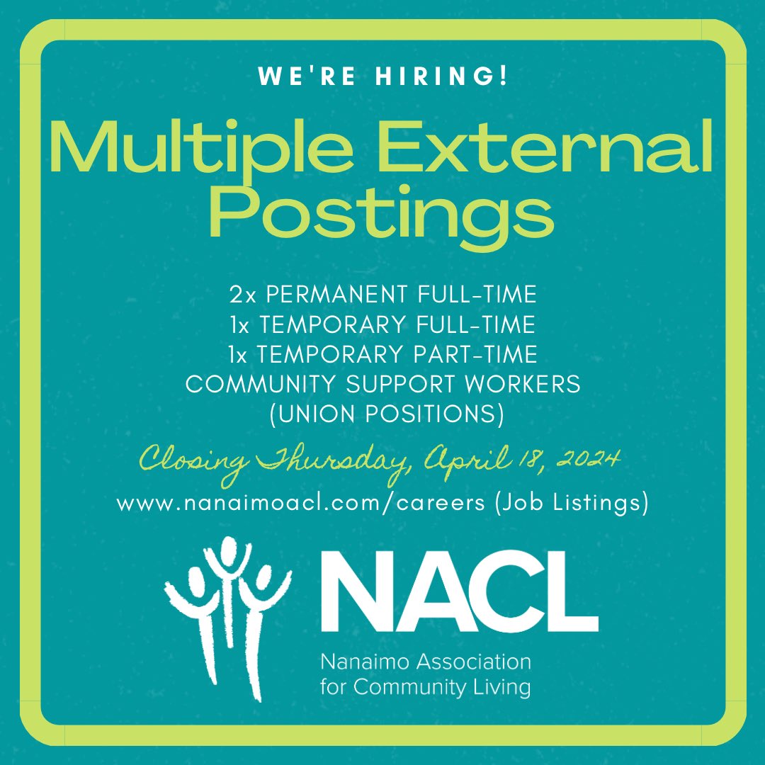 🚨POSTINGS ALERT🚨 Opportunities abound, folks! We’re seeking two permanent full-time plus a temporary full and part-time CSW for three of our staffed homes! For all the details and/or to apply, check out nanaimoacl.com/careers today! 😍👍 #NACLCareers #WorkWithUs #JoinOurTeam