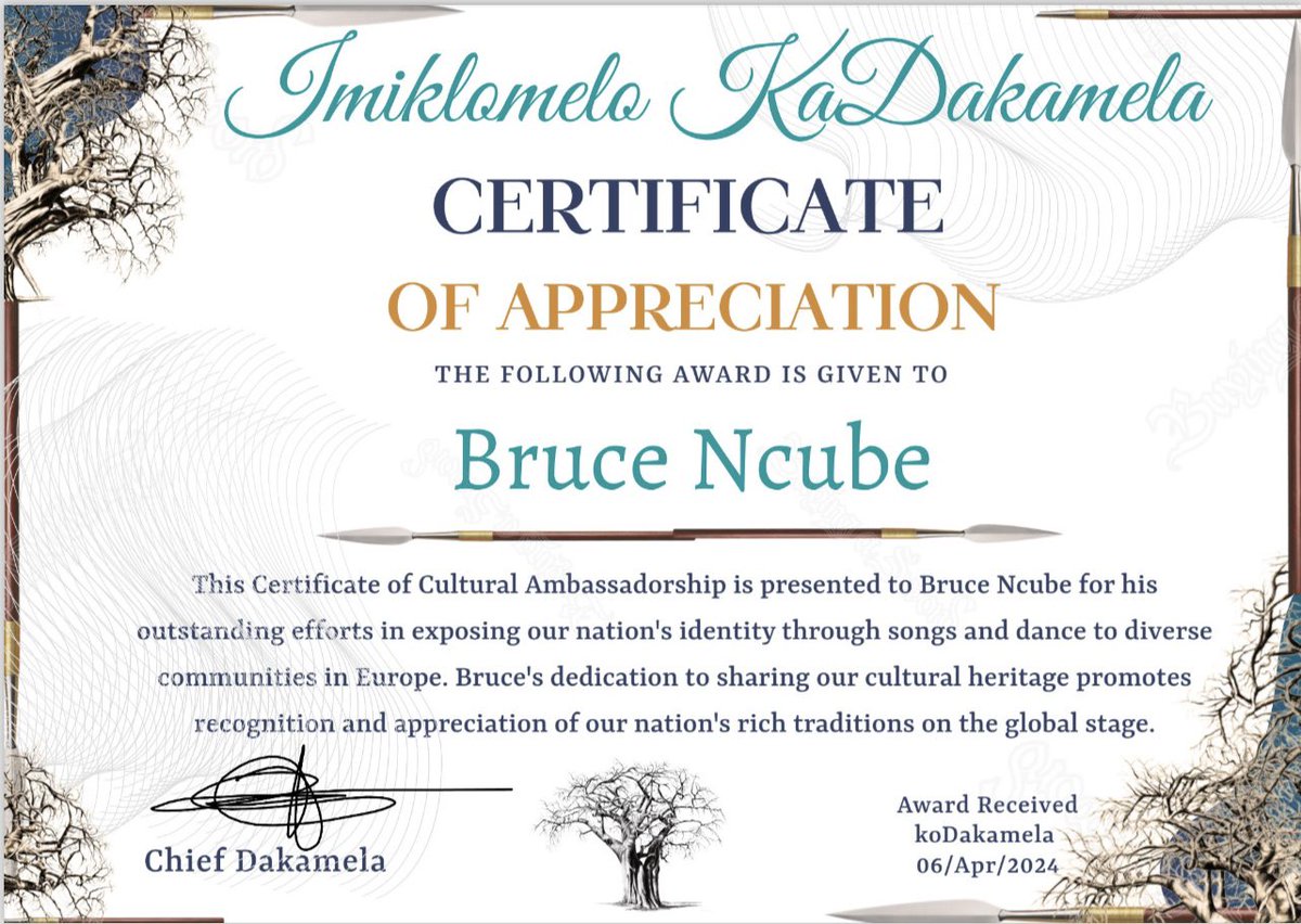 I am honoured to be awarded this certificate of appreciation from Dakamela at the recently held awards ceremony in Nkayi. It is such a blessing to be recognised by your own people, a big motivation to keep doing what you are doing. Ngiyabonga kakhulu bantu bakithi. We #Qhubeka!