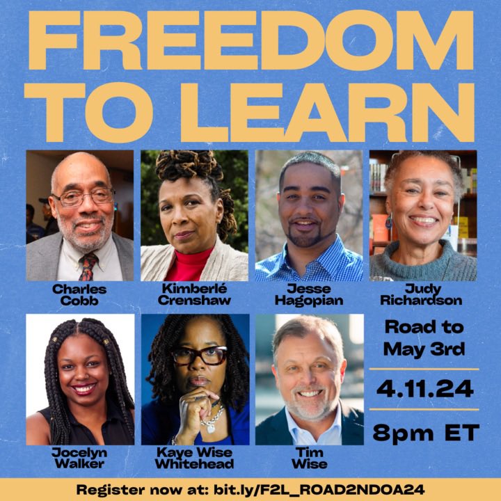 Today! Excited to join @sandylocks, SNCC veterans Richardson & Cobb, and the rest of this powerful group to discuss the #FreedomToLearn campaign’s May 3rd National Day of Action! Register for this @AAPolicyForum event at: eventbrite.com/cc/f2l-nationa…