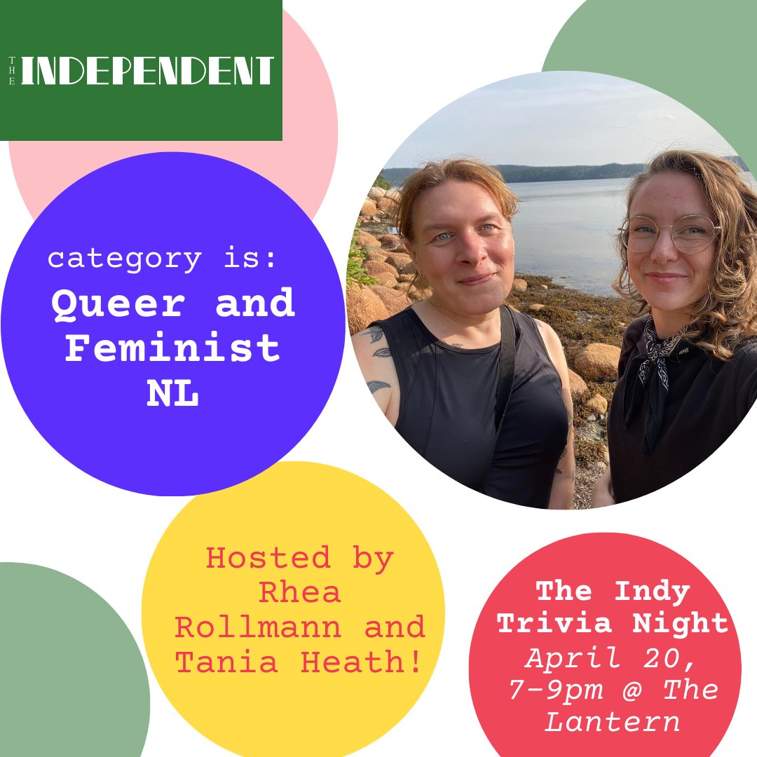 Announcing two special guest hosts for The Indy's Trivia Night Fundraiser April 20! Rhea Rollmann & Tania Heath will host the 'Queer & Feminist NL' category 🏳️‍🌈🏳️‍⚧️ Join in the fun! 🎟️Buy a ticket or register a team of up to 6 here: shorturl.at/mrx17