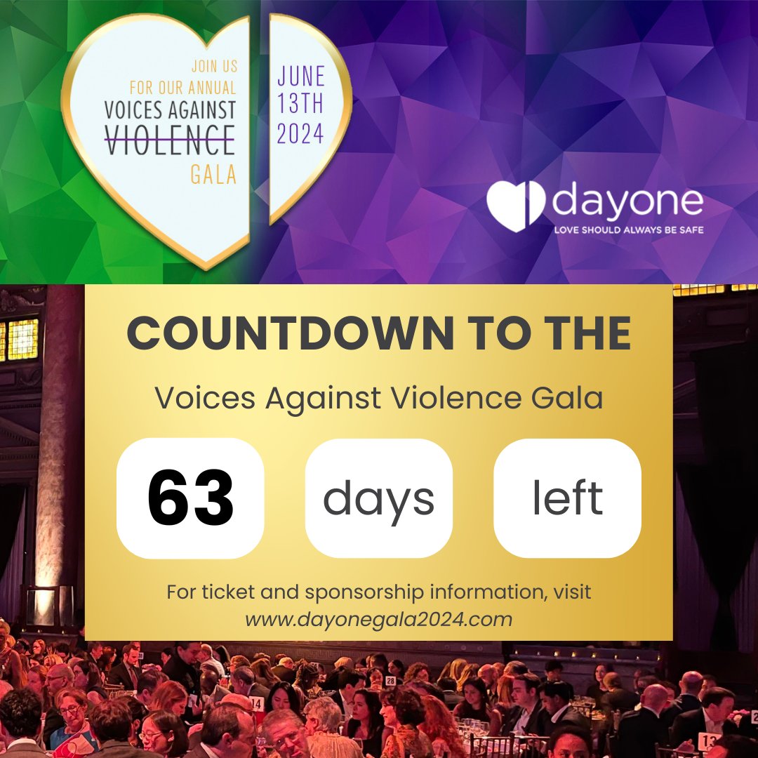 63 days left until our Voices Against Violence Gala! Ticket purchases & sponsorships enable us to provide life-saving counseling, legal support & preventive education to young people across NYC. To purchase, please visit dayonegala2024.com 💜💚 #nonprofit #MakeADifference