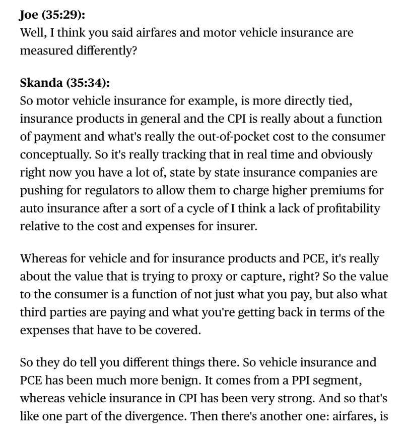 Here's @IrvingSwisher explaining the difference between how the CPI and PCE calculate auto insurance