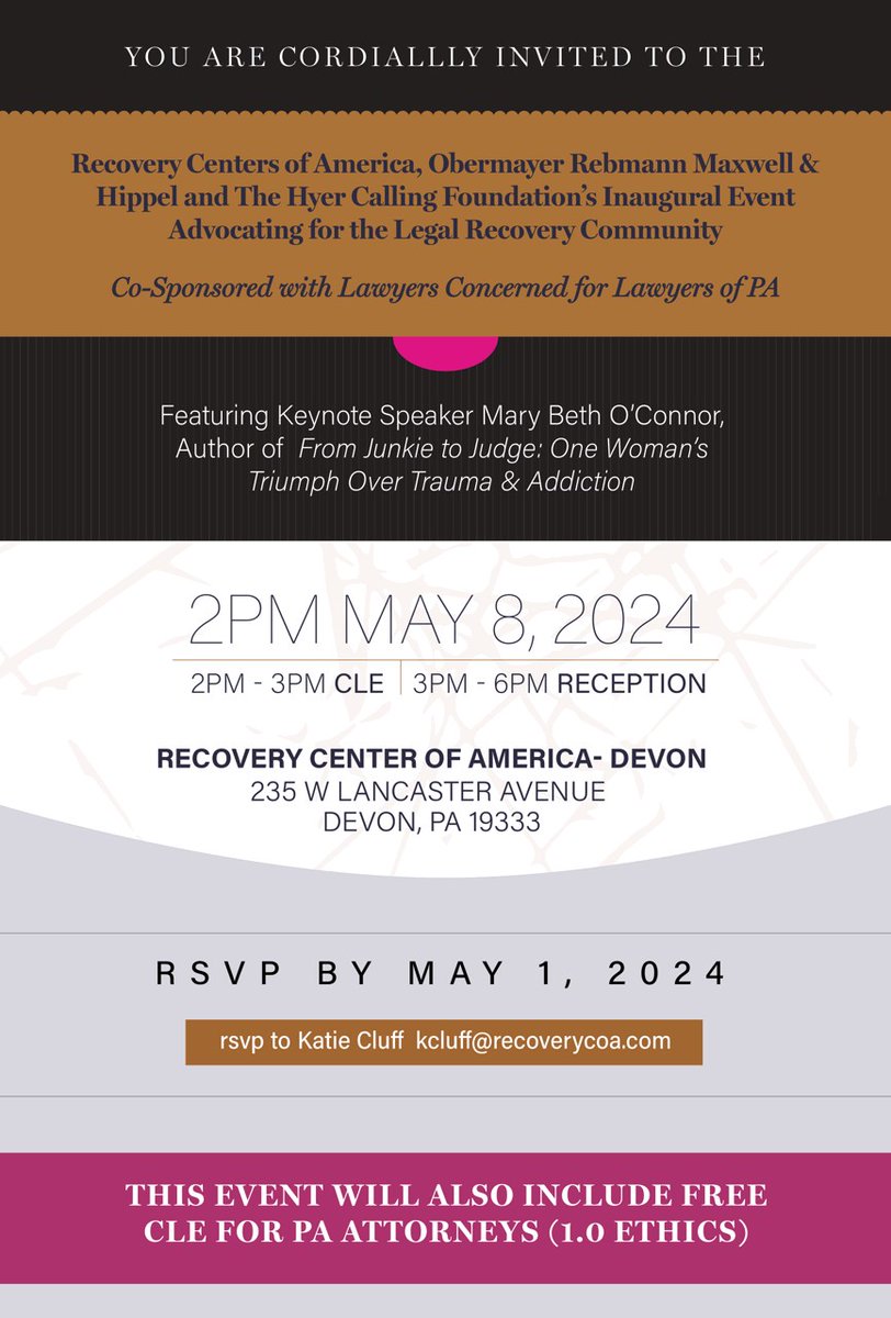 Lawyers Concerned for Lawyers of Pennsylvania will be cohosting a free, in-person CLE event on Wednesday, May 8th, addressing addiction and recovery within the legal community. Attendees must RSVP by Wednesday, May 1st. #LawyerWellBeing #AttorneyEthics #LawPractice