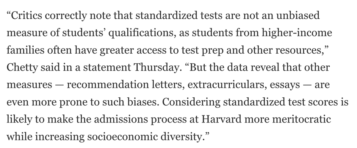 @DKThomp It was extremely predictable the rich would be even better at gaming essays/extracurriculars than test scores and sure enough that's what Harvard says happened washingtonpost.com/education/2024…