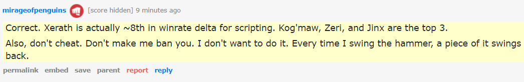 Kog'Maw, Zeri, and Jinx are top 3 champs who benefit the most from scripting, with Xerath at 8th