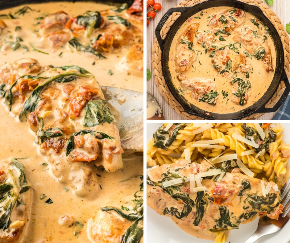 Easy #dinner idea, anyone??! Try this mouthwatering Creamy Tuscan Chicken, featuring tender chicken, savory sun-dried tomatoes, and rich Parmesan cheese! 😋 Get the #recipe HERE: tinyurl.com/426rw6nn #recipes #chickendinner #TuscanChicken #HipMamasPlace #RecipeOfTheDay…