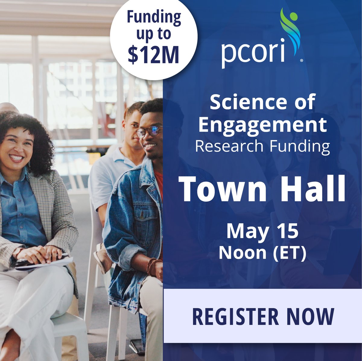 Register for an applicant town hall, May 15th, to learn about a PCORI Funding Announcement offering up to $36 million in total funds for projects that build an evidence base on engagement in research & methods that lead to effective patient engagement. pcori.me/49HwVRG