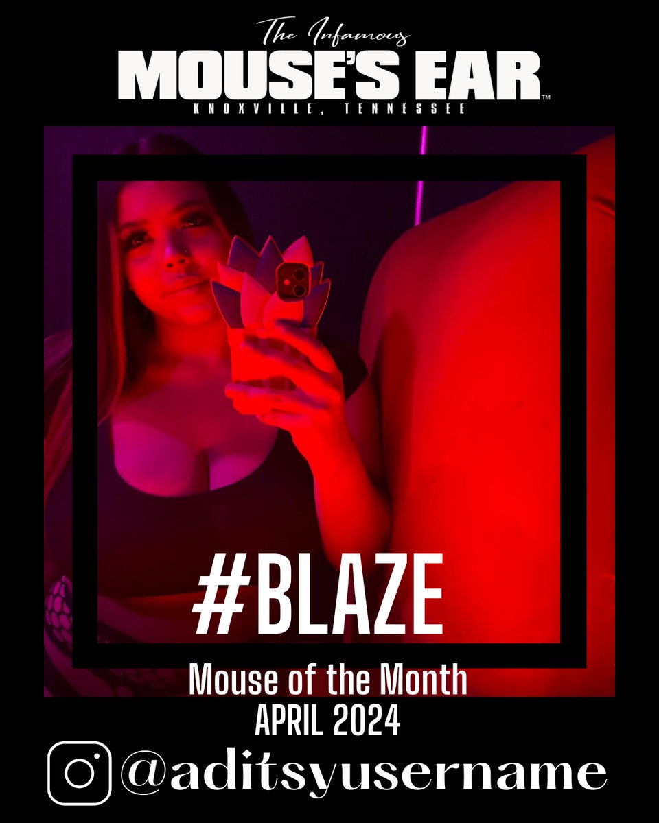 Get to know our Mouse of the Month - #Blaze! Fun facts: Blaze loves Hall & Oates and can fit her entire fist in her mouth! Come in and let her show you the way to a VIP room tonight! 💋 . . . #MousesEar #Knoxville #Spotlight #MouseofTheMonth #TheBigCheese #Entertainers #Knox...