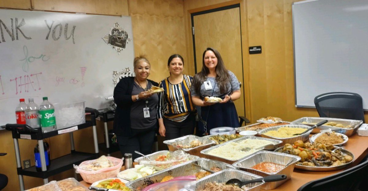 Such sweet kindness when one of our parents loves their student’s teachers and @NISDRoss staff  so much that she creates an amazing spread to celebrate her religious celebration with us #Yazīdī
 #CelebrateDiversity #OneFamily #OurVillage