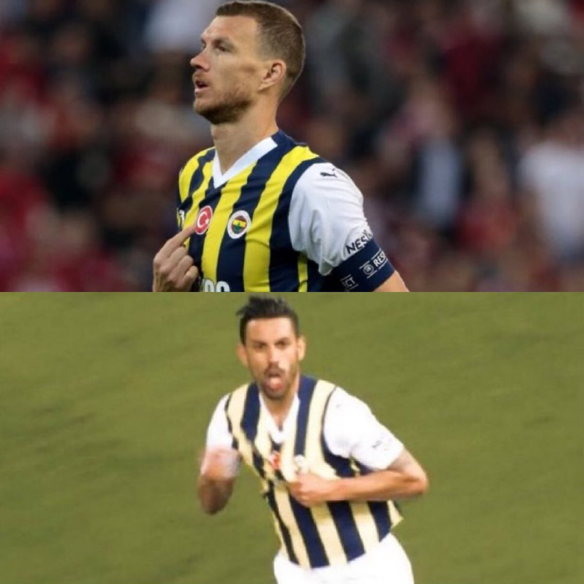 @europacnfleague @Fenerbahce Türk halkına küfürler eden Yunanlara Edin Dzeko ve İrfancan Kahveci böyle cevap veriyor 👏🏾 Not: Galatasaray taraftarı da Türk bayrağına hakaret eden bu Olimpiakos’u destekliyor 🤷🏽‍♂️