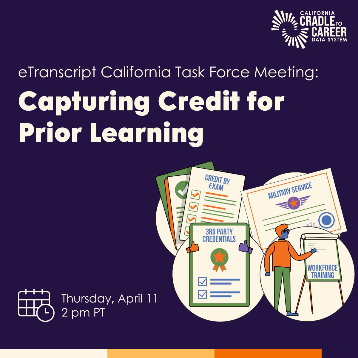 TUNE IN: Please join us today at 2 pm PT for the fourth eTranscript California Task Force meeting focused on providing solutions for capturing credit for prior learning or nonacademic certified knowledge. Join today’s meeting: bit.ly/49xFJsf