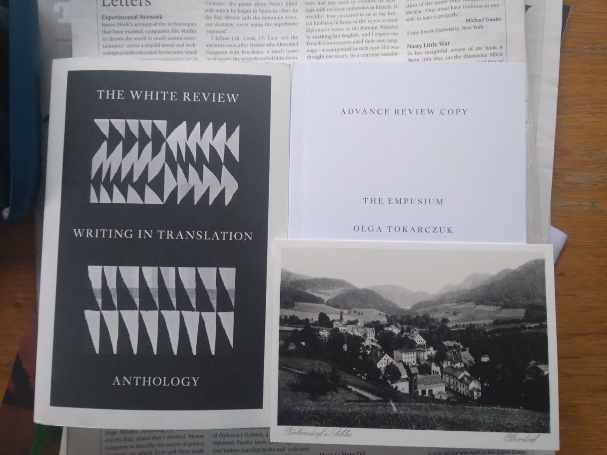 Terrific book post. I'm thrilled to have an advance copy of Olga Tokarczuk's The Empusium in a translation by Antonia Lloyd-Jones, due from @FitzcarraldoEds in September. Also very happy to have a superb-looking collection of translations commissioned by @TheWhiteReview