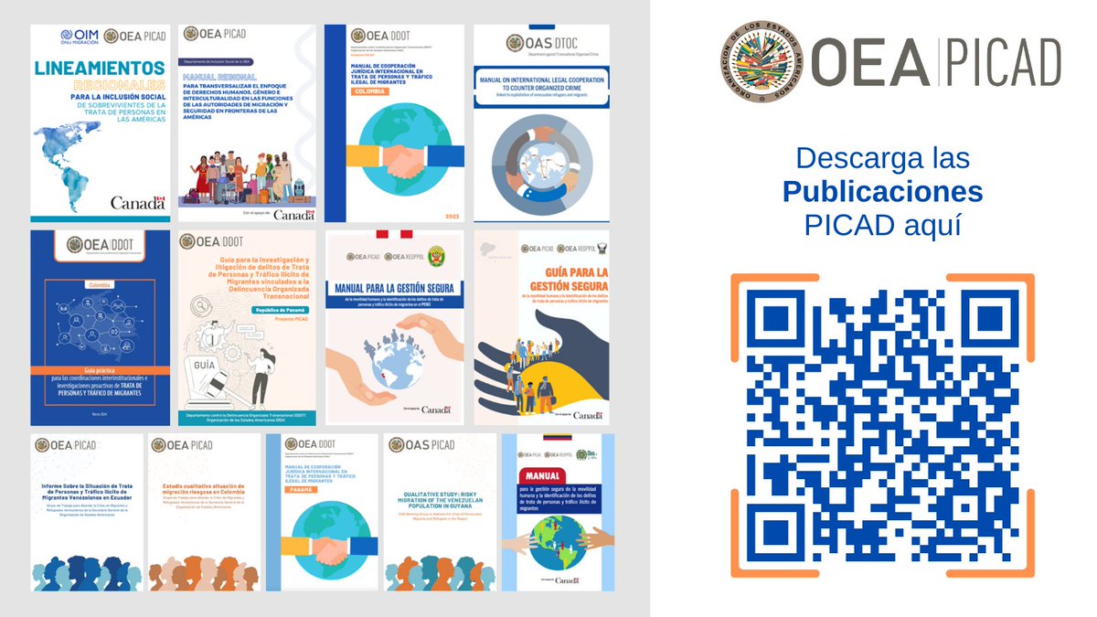 #PICAD_OEA elaboró 14 publicaciones destinadas a reforzar estrategias de prevención e investigación de trata y tráfico de migrantes, así como la inclusión y protección de sus víctimas y sobrevivientes.