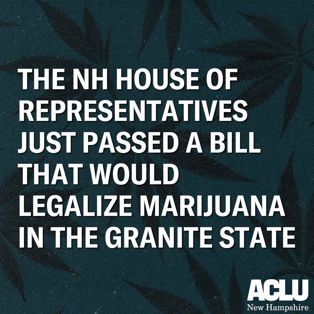 BREAKING: The NH House just passed HB 1633, which would legalize marijuana in the Granite State. It’s time to stop kicking the can down the road and wasting NH taxpayer dollars on the failed war on drugs, this is the year that we legalize marijuana in New Hampshire. #nhpolitics