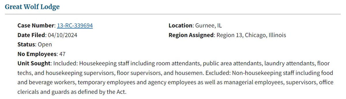 BREAKING: 47 hotel workers at Great Wolf Lodge are forming a union and joining @unitehere. This is the first time a union election has been filed at the company.