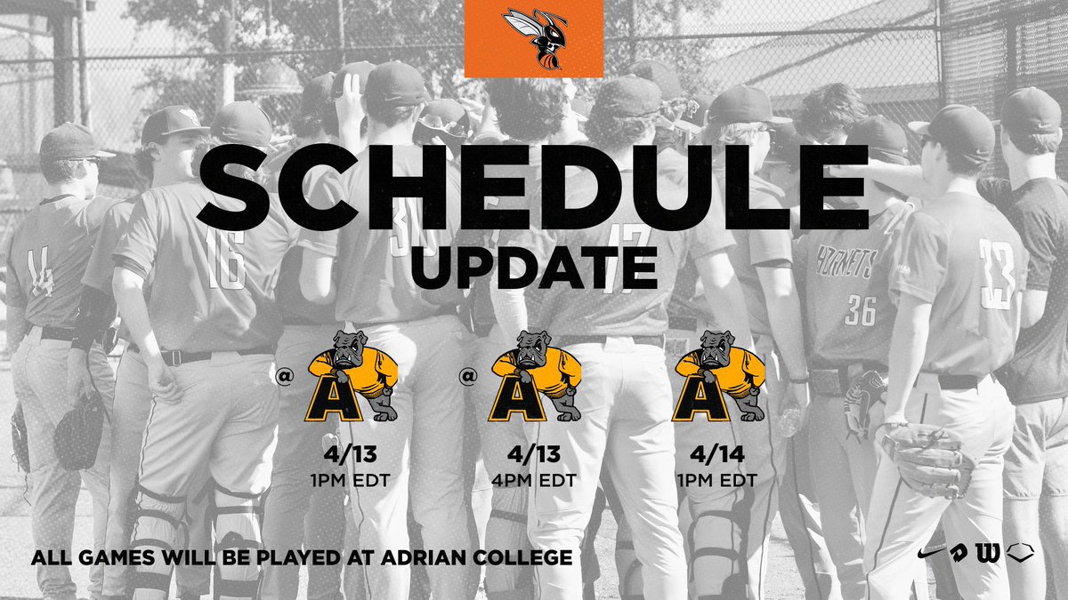 Due to conditions on Woodworth Field, Kalamazoo will now play their third series all on the road as they travel to Adrian on Saturday and Sunday. 🐝⚾️

#d3baseball