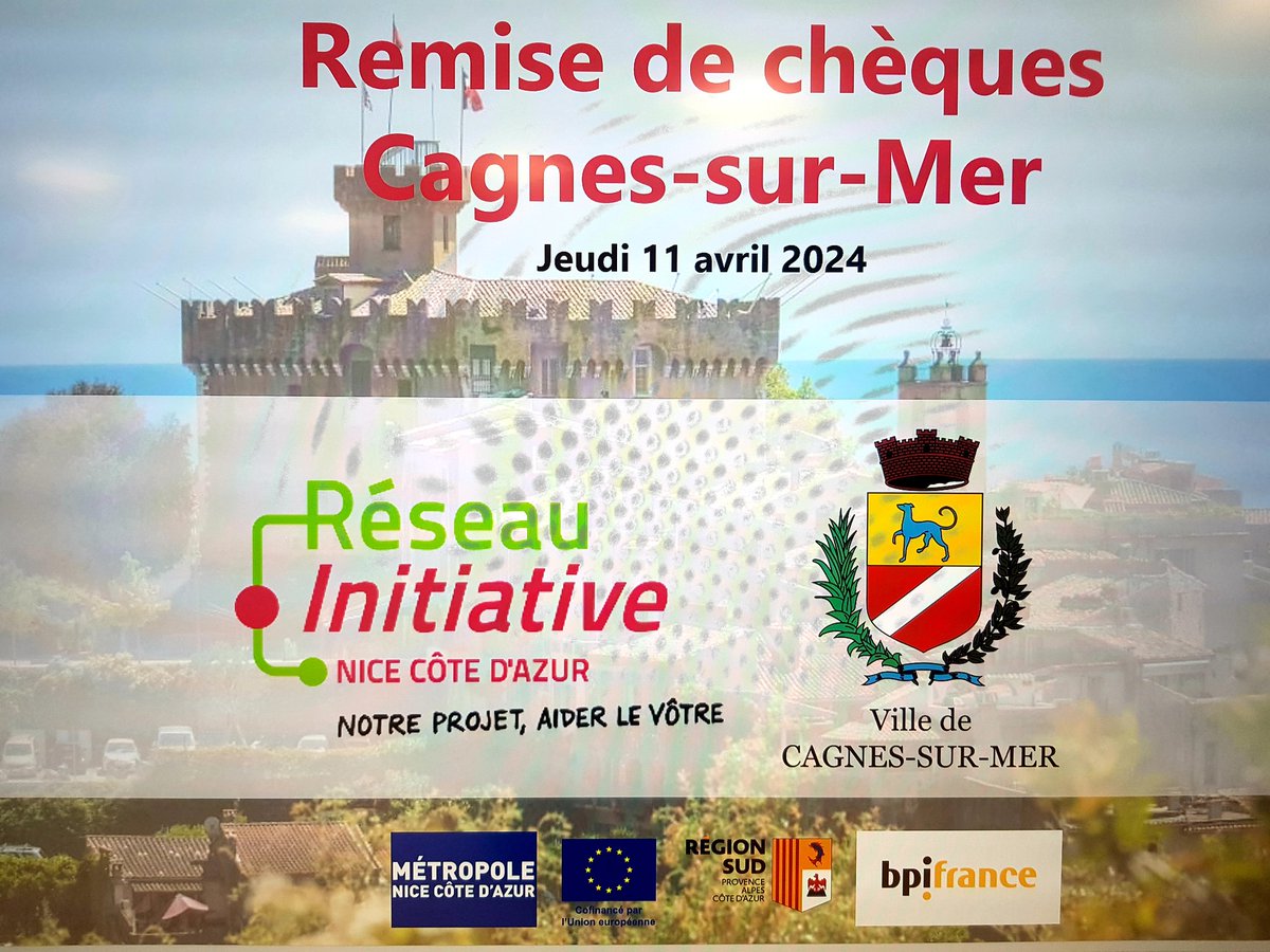 Remise de chèques à 6 acteurs économiques cagnois accompagnés par Initiative Nice Côte d'Azur et sa Présidente @ClaudieCroizet. Avec @LouisNegreCSM, nous nous réjouissons du soutien de ce réseau à une centaine de créateurs d'entreprises de la @VilledeCagnes depuis 2018.