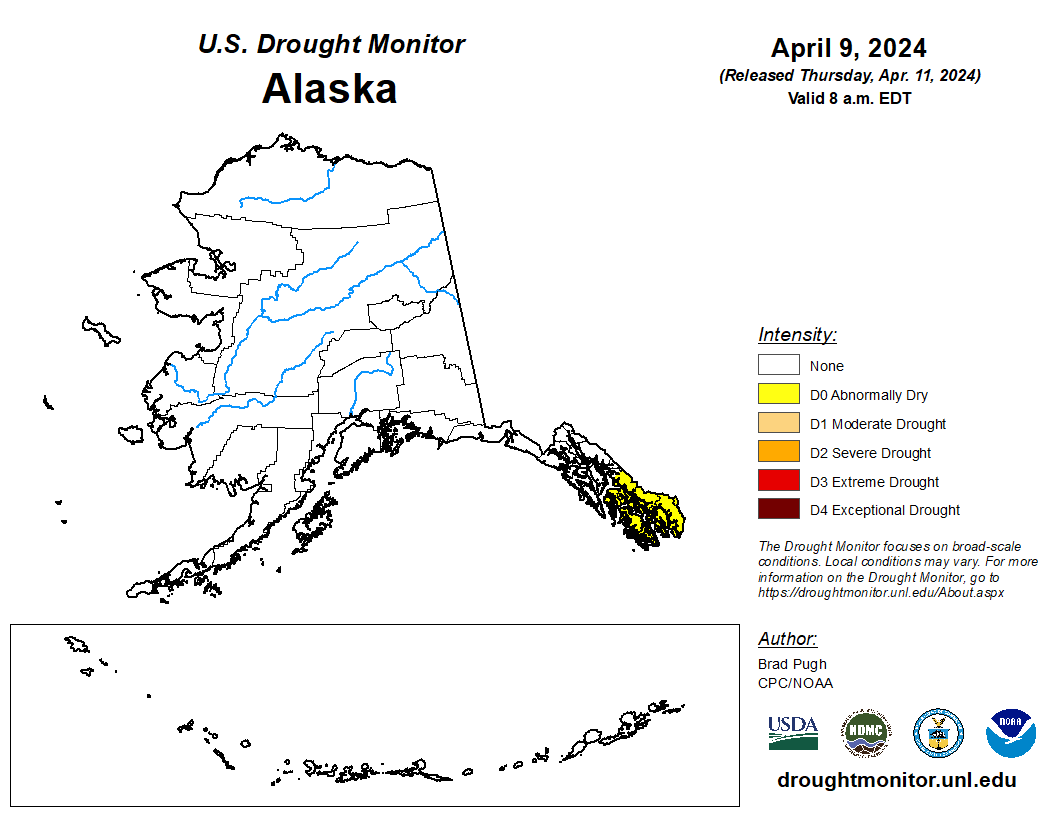 ▶️ In Alaska: Southeast Alaska has been drier than normal since January—abnormal dryness was added to reflect inadequate precipitation over the past few months. bit.ly/USDM040924 #DroughtMonitor